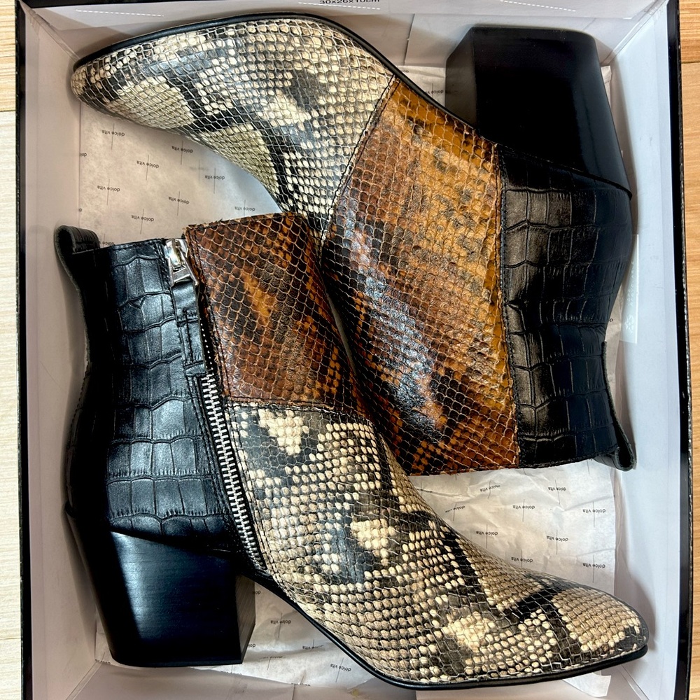 NEW Multi Snake Print Leather Crew Boots SZ 8.5
